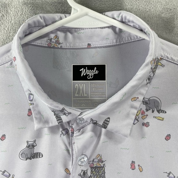 Waggle Shirt men's 2XL Golf Polo Performance Short Sleeve Raccoon Trash Bandit - Picture 3 of 12